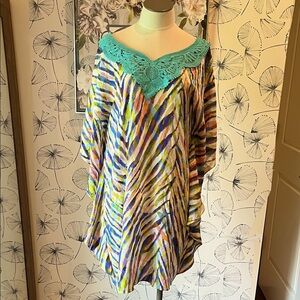 Trina Turk 6 Colorful Striped Dress with Teal Lace